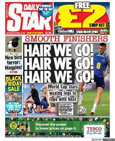 Daily Star (UK) Newspaper Front Page for 19 November 2022