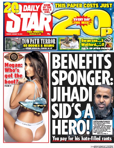 Daily Star Newspaper Front Page for 19 January 2016