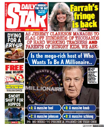 Daily Star (UK) Newspaper Front Page for 19 January 2021