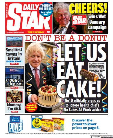 Daily Star (UK) Newspaper Front Page for 19 January 2023