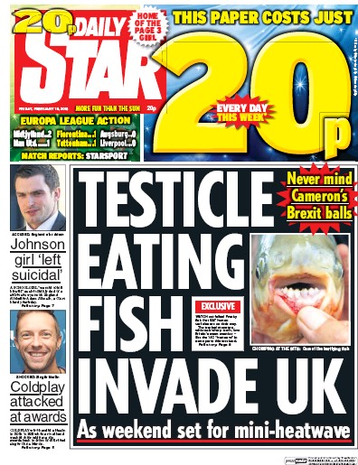 Daily Star Newspaper Front Page for 19 February 2016