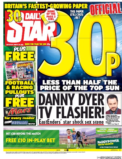Daily Star (UK) Newspaper Front Page for 19 March 2016