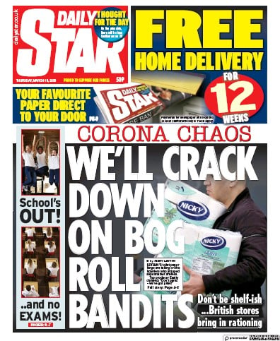 Daily Star Newspaper Front Page for 19 March 2020