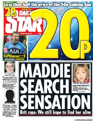 Daily Star Newspaper Front Page for 19 April 2016
