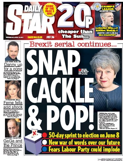 Daily Star Newspaper Front Page for 19 April 2017