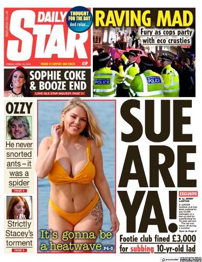 Daily Star Newspaper Front Page for 19 April 2019
