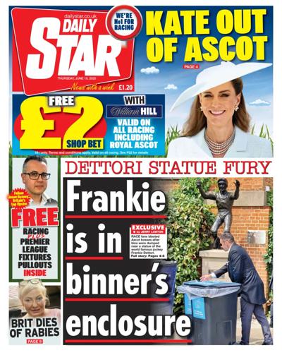 Daily Star (UK) Newspaper Front Page for 19 June 2025
