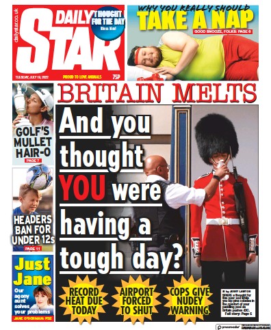 Daily Star (UK) Newspaper Front Page for 19 July 2022