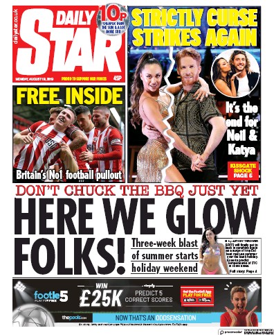 Daily Star (UK) Newspaper Front Page for 19 August 2019