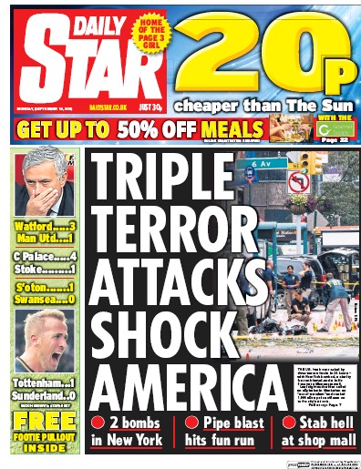 Daily Star Newspaper Front Page for 19 September 2016