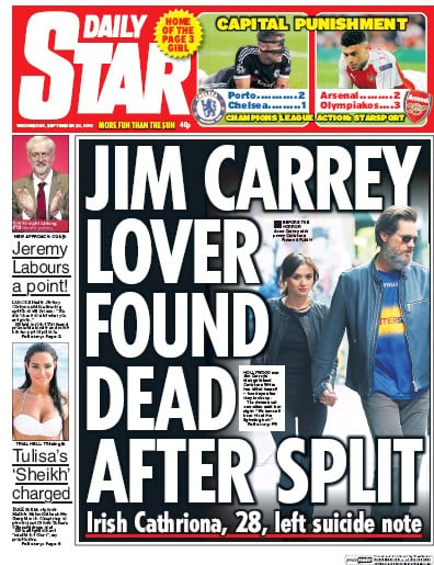 Daily Star Newspaper Front Page for 1 October 2015