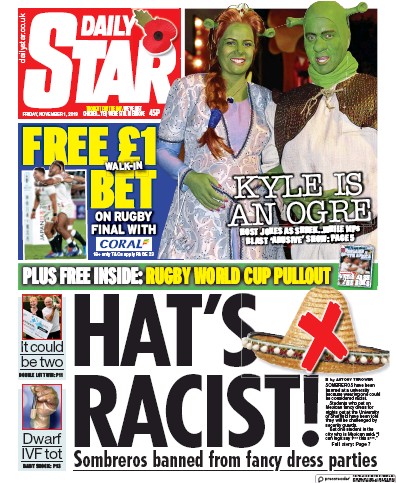 Daily Star (UK) Newspaper Front Page for 1 November 2019