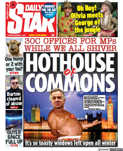 Daily Star (UK) Newspaper Front Page for 1 November 2022