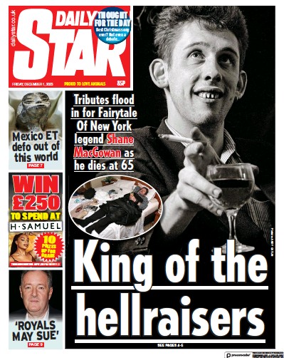 Daily Star (UK) Newspaper Front Page for 1 December 2023