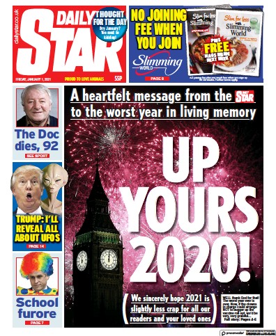 Daily Star (UK) Newspaper Front Page for 1 January 2021