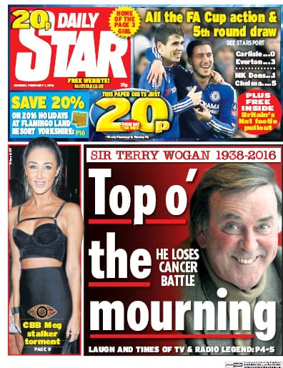 Daily Star Newspaper Front Page for 1 February 2016