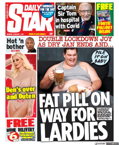 Daily Star (UK) Newspaper Front Page for 1 February 2021