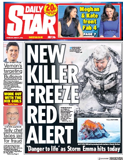 Daily Star (UK) Newspaper Front Page for 1 March 2018