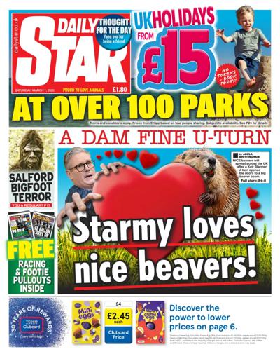 Daily Star (UK) Newspaper Front Page for 1 March 2025