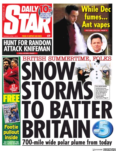 Daily Star Newspaper Front Page for 1 April 2019