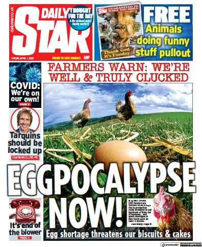 Daily Star (UK) Newspaper Front Page for 1 April 2022