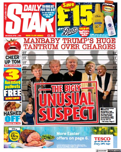 Daily Star (UK) Newspaper Front Page for 1 April 2023