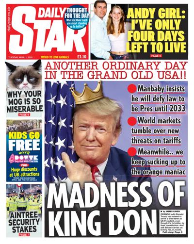Daily Star (UK) Newspaper Front Page for 1 April 2025