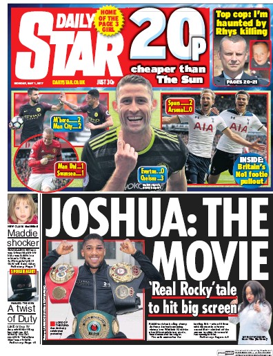 Daily Star Newspaper Front Page for 1 May 2017