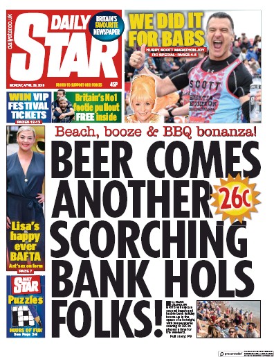 Daily Star (UK) Newspaper Front Page for 1 May 2019