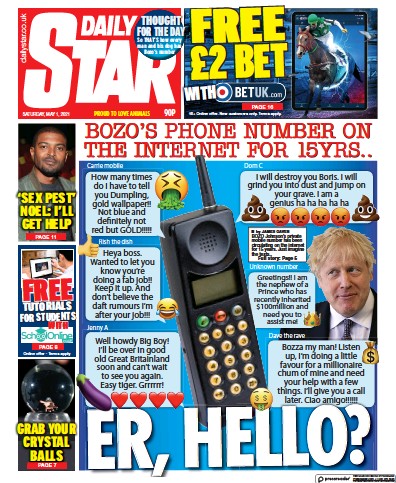 Daily Star (UK) Newspaper Front Page for 1 May 2021