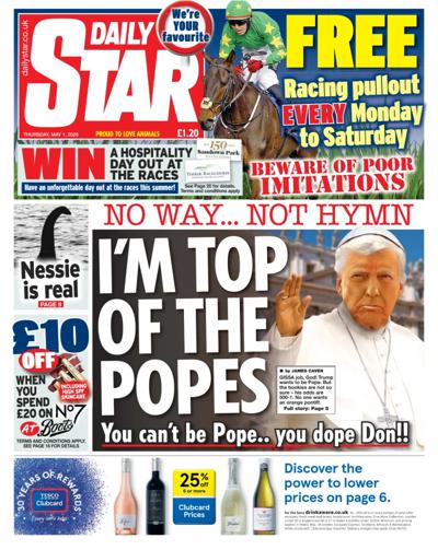 Daily Star (UK) Newspaper Front Page for 1 May 2025