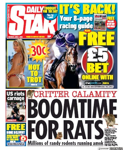 Daily Star Newspaper Front Page for 1 June 2020