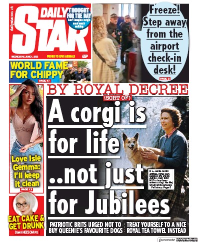 Daily Star (UK) Newspaper Front Page for 1 June 2022