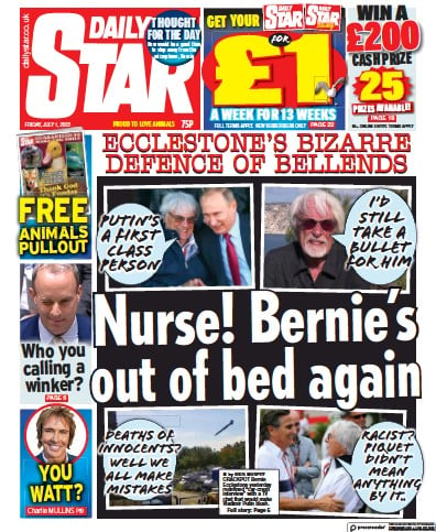 Daily Star (UK) Newspaper Front Page for 1 July 2022