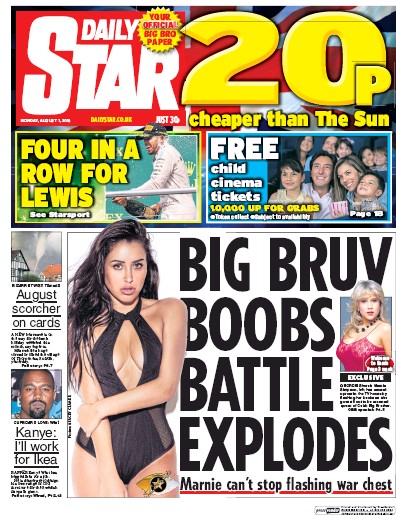 Daily Star (UK) Newspaper Front Page for 1 August 2016