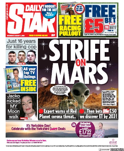Daily Star Newspaper Front Page for 1 August 2020
