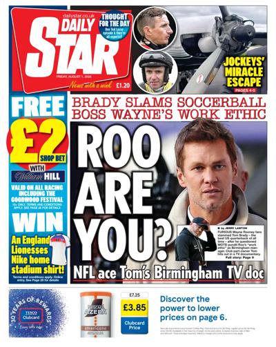 Daily Star (UK) Newspaper Front Page for 1 August 2025