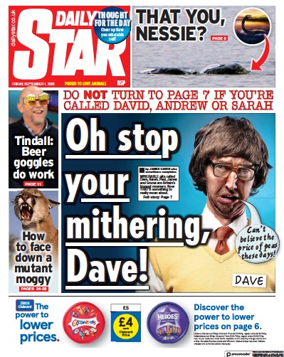 Daily Star (UK) Newspaper Front Page for 1 September 2023