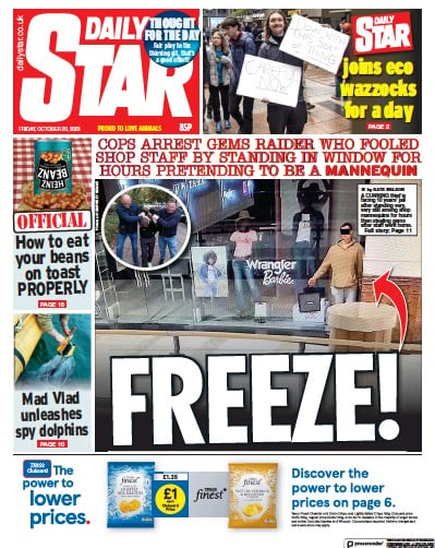 Daily Star (UK) Newspaper Front Page for 20 October 2023