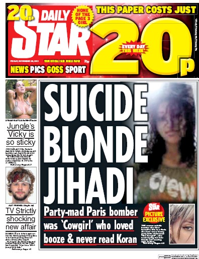 Daily Star Newspaper Front Page for 20 November 2015
