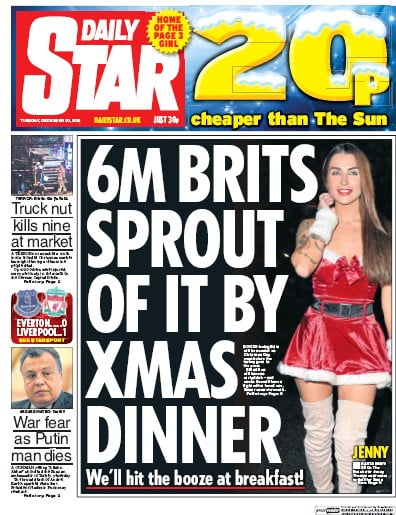Daily Star Newspaper Front Page for 20 December 2016