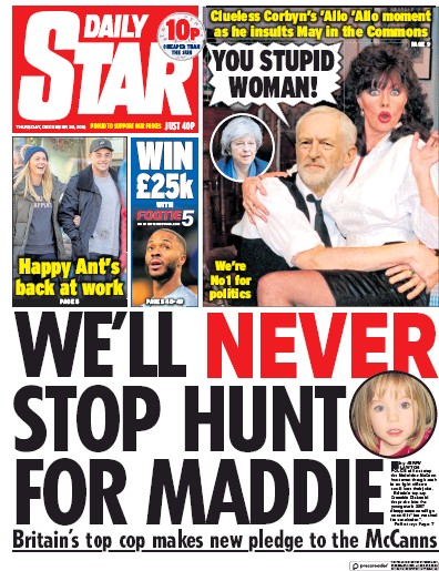 Daily Star Newspaper Front Page for 20 December 2018