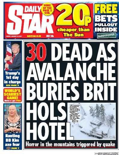 Daily Star Newspaper Front Page for 20 January 2017