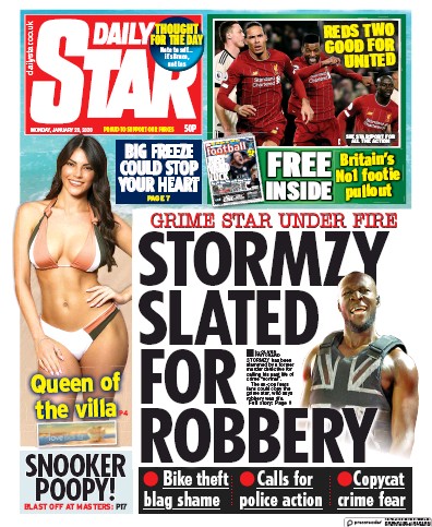 Daily Star (UK) Newspaper Front Page for 20 January 2020