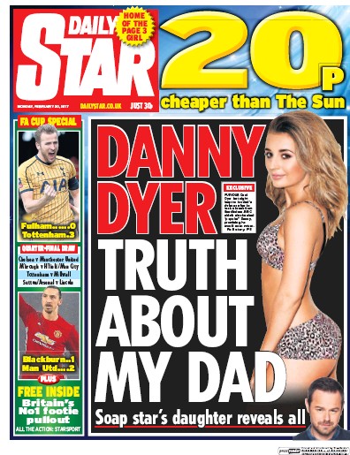 Daily Star (UK) Newspaper Front Page for 20 February 2017