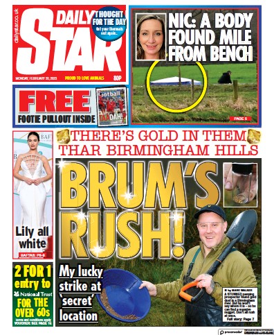 Daily Star (UK) Newspaper Front Page for 20 February 2023
