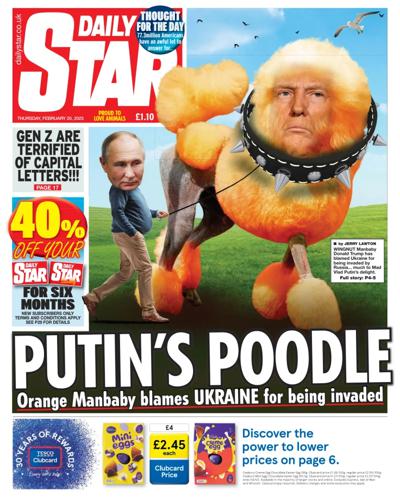 Daily Star (UK) Newspaper Front Page for 20 February 2025