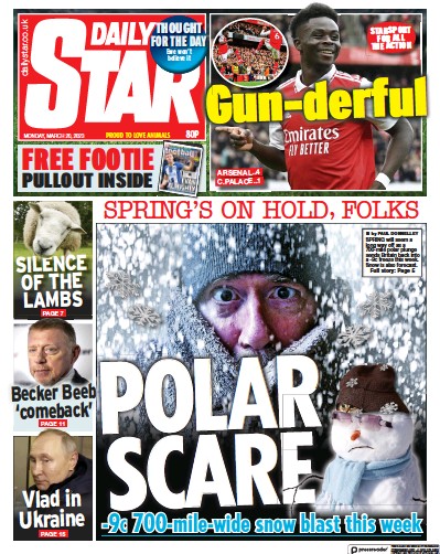 Daily Star (UK) Newspaper Front Page for 20 March 2023