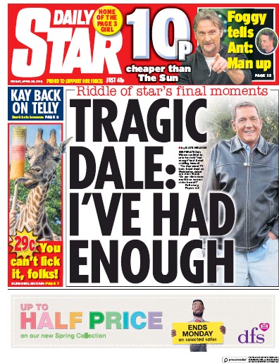 Daily Star Newspaper Front Page for 20 April 2018