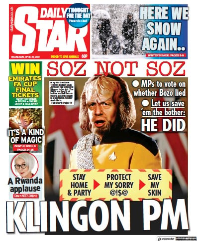 Daily Star Newspaper Front Page for 20 April 2022